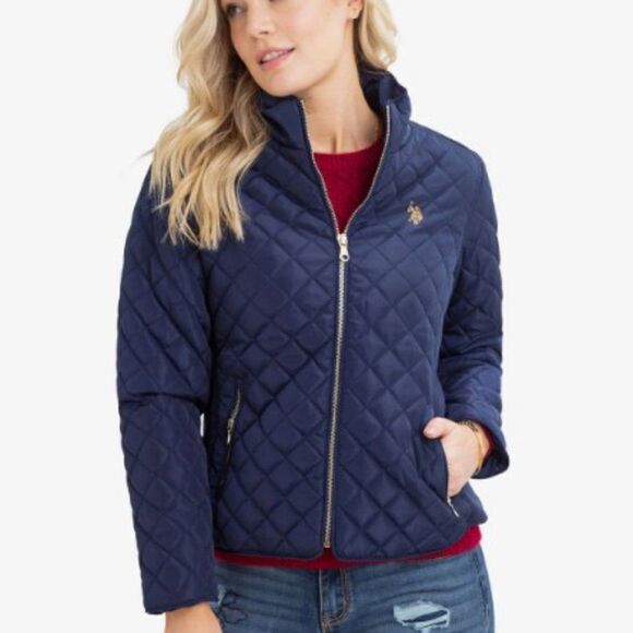 NWT US POLO DIAMOND QUILTED SIDE KNIT NAVY JACKET - Picture 1 of 8
